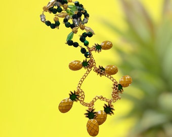 Collier à breloques ananas, bijoux tropicaux en perles de verre vertes, 28 pouces