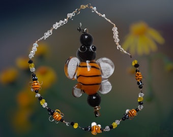 Collier abeille en perles de verre, bijoux insectes