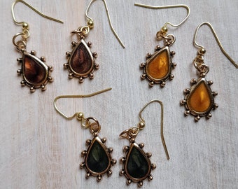 Boucles d'oreilles pendantes en forme de larme, bijoux en or marron vert