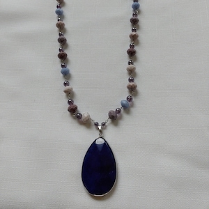 Dark Blue stone teardrop pendant necklace, purple and blue glass beaded jewelry, stone necklace, stone jewelry, gift for her, blue beaded