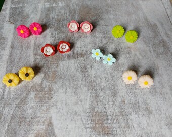 Resin Flower Stud Earrings, Colorful Floral Jewelry
