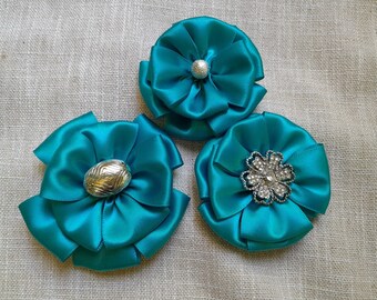 Noeud pour cheveux en ruban bleu, décoration argentée, pince crocodile