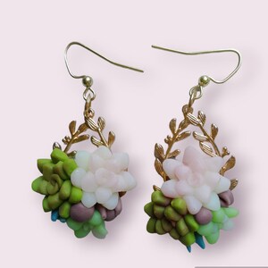 Succulent dangle earrings, cactus charm earrings, succulent jewelry, plant dangle earrings, succulent gift for her