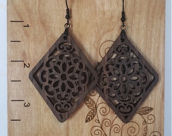 State \u201chome\u201d walnut wood earrings