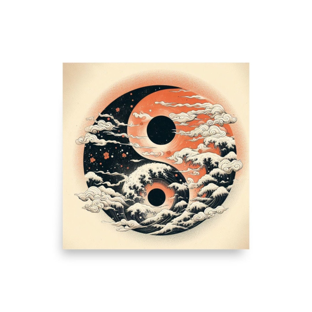 Yin Yang Symbol in Colored Japan Art Ink Style Poster Matte Paper Art ...