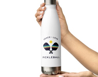 Peace, Love and Pickleball Striped Paddles Stainless Steel Water Bottle