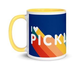 Pickleball Mug | I Love Pickleball Mug | Pickleball Player Gift | Retro Rainbow Pickleball Mug with Color Inside