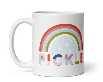 Pickleball Mug | Pastel Rainbow Pickleball Player Gift | Pickleball Gift for Women | Fun and Modern Pickleball Mug Blue Purple Green and Red