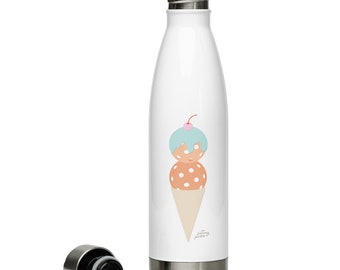 Pickleball Cute Ice Cream Water Bottle | Pickleball Player Gift | Pickleball Gift for Her | Pickleball Stainless Steel Water Bottle