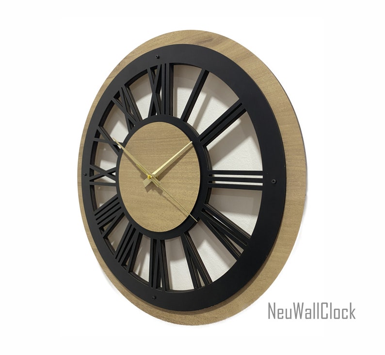 Black Large Wall Clock Wood Wall Clock Silent Wooden Wall Etsy