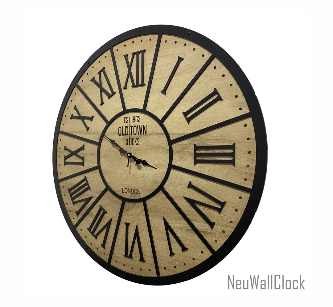 Wooden Roman Numeral Wall Clock Large Retro Wall Clock Etsy