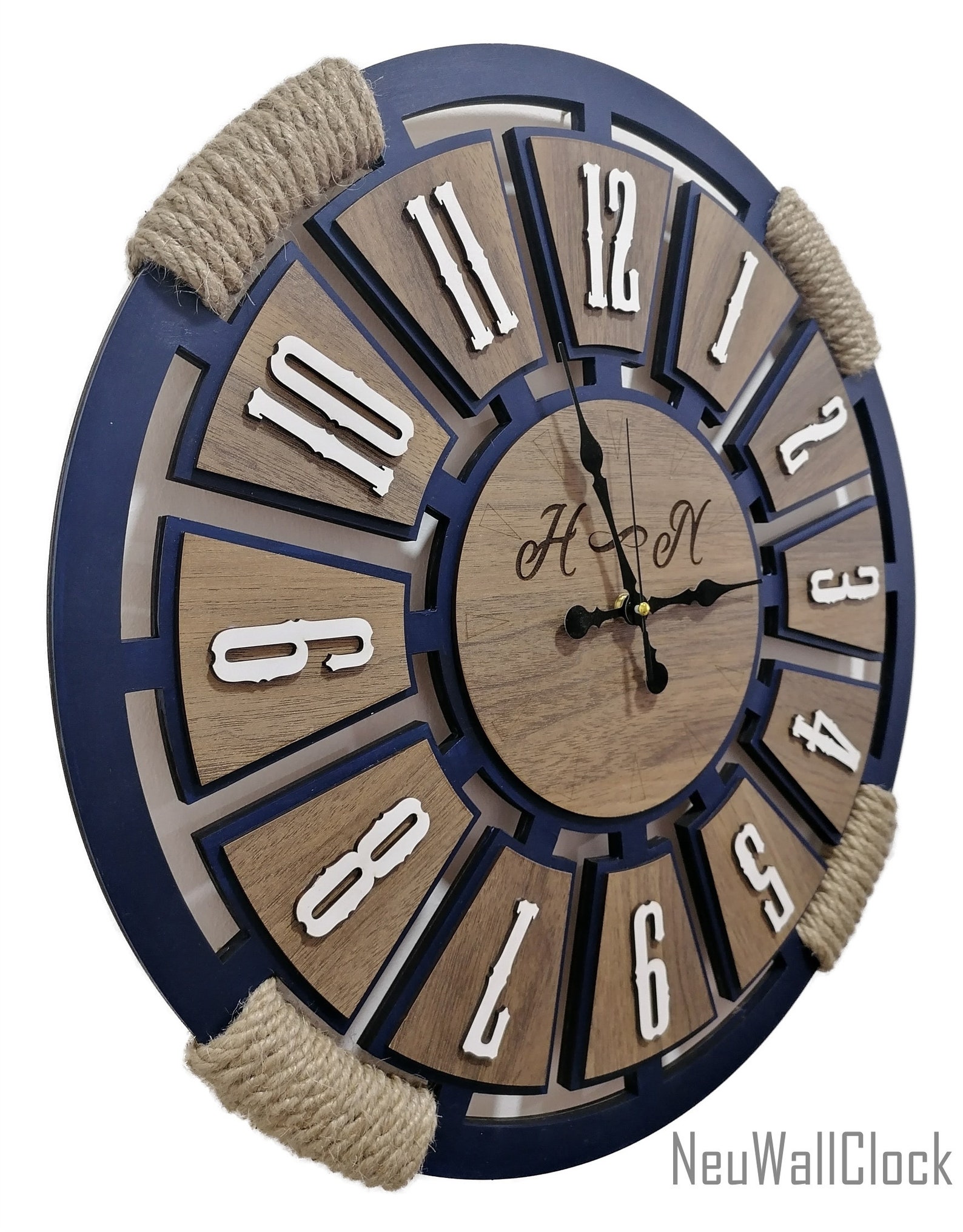 Navy Blue Wall Clock Wooden Clock Home Decorpersonalize - Etsy