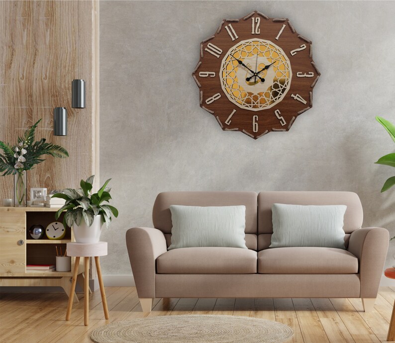 Wall Clock İslamic Vav Wooden Wall Clock With Arabic Etsy