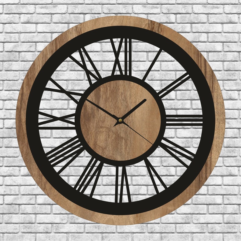 Black Large Wall Clock Wood Wall Clock Silent Wooden Wall Etsy