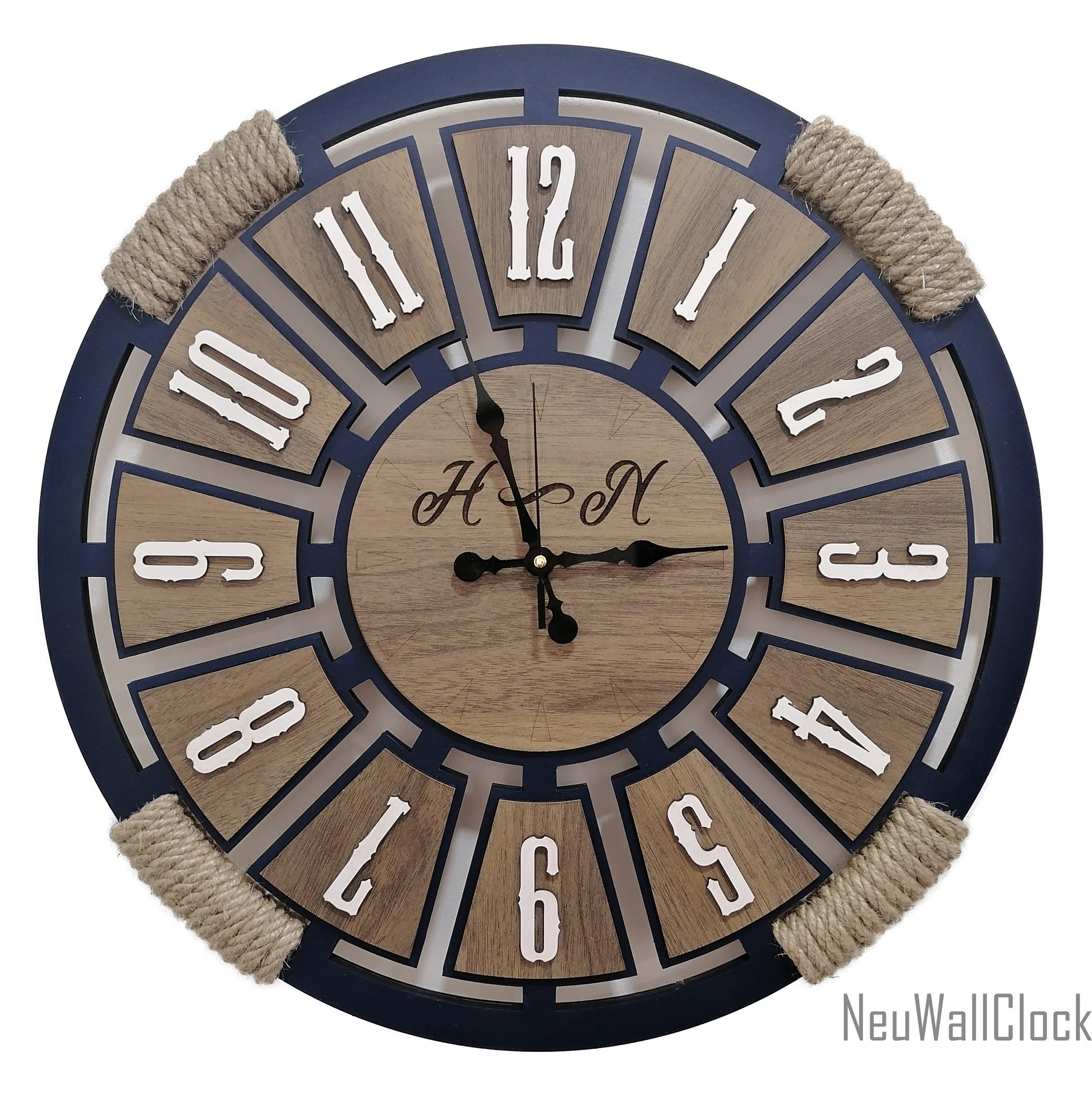 Navy Blue Wall Clock Wooden Clock Home Decorpersonalize - Etsy
