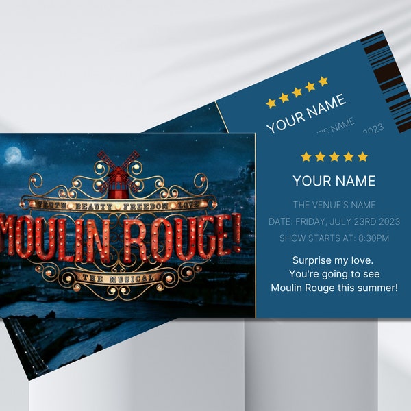 Editable MOULIN ROUGE Ticket, Surprise Musical Theater Ticket, Moulin Rouge Broadway Musical, Last Minute Personalizable Gift