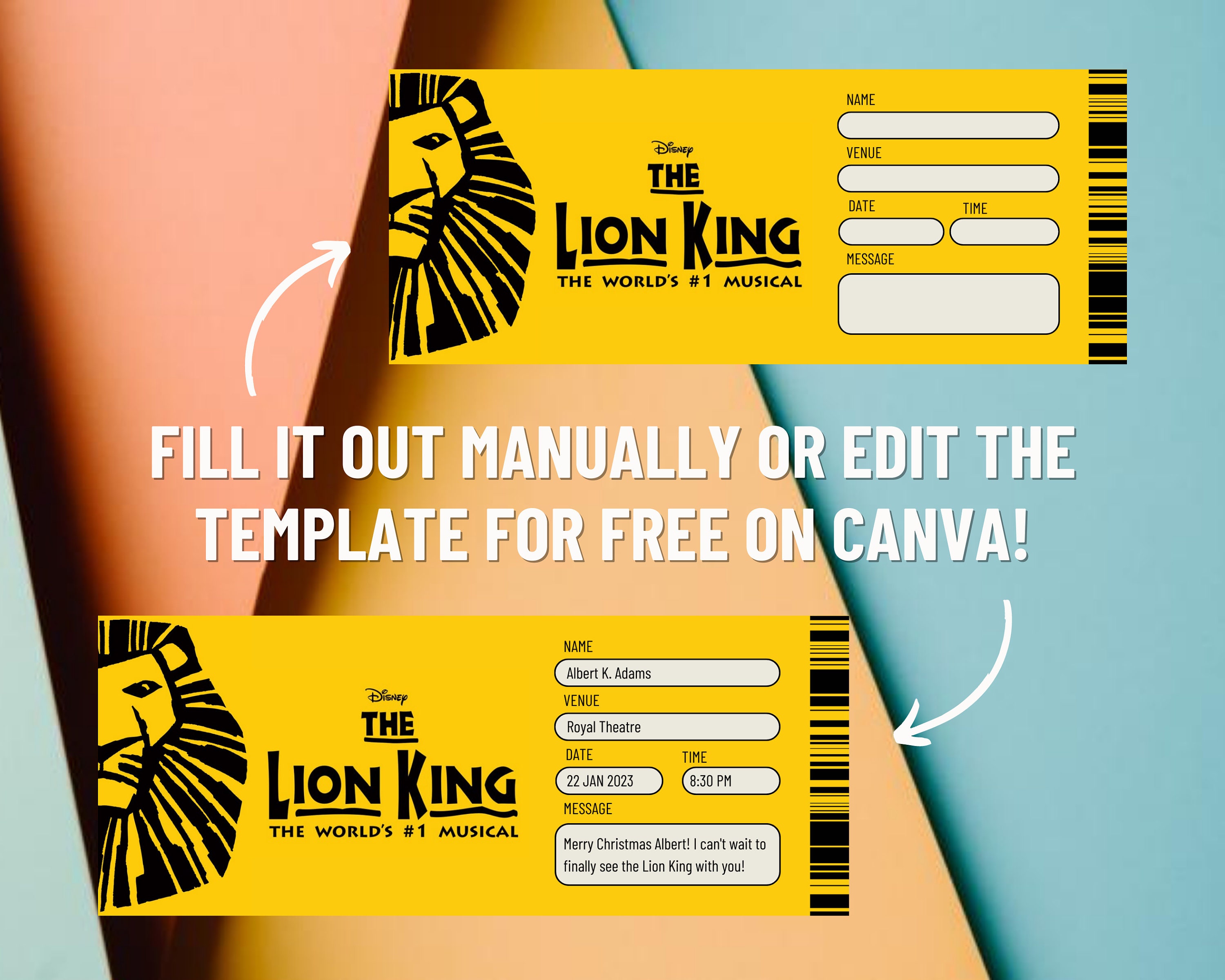 The LION KING Ticket for a Surprise, Editable Musical Ticket, Custom Event Ticket, Last Minute