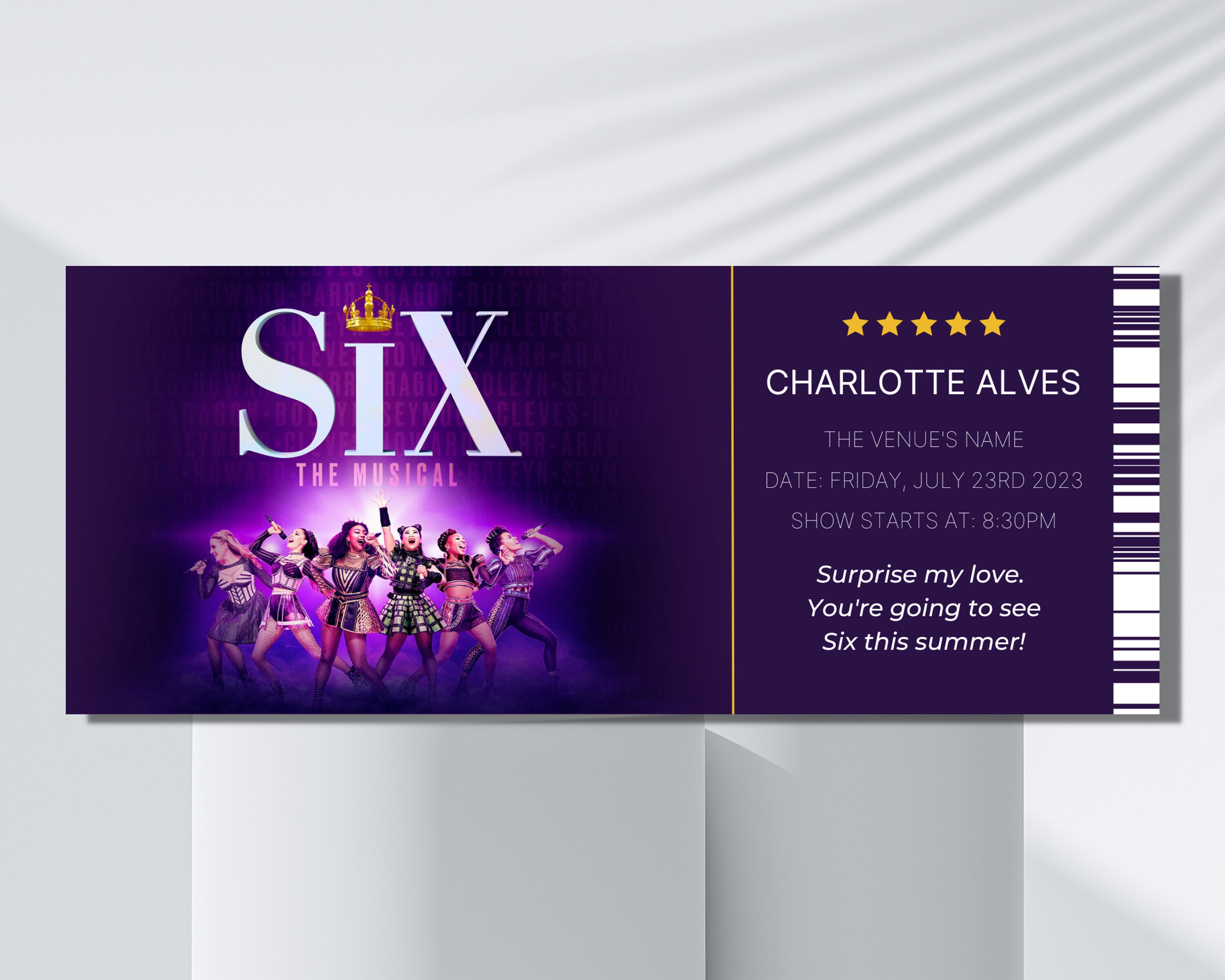 Editable SIX Broadway Ticket, Six the Musical Ticket, Canva Template