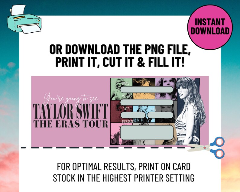 Printable SWIFT ERAS Tour Ticket, Swiftmas Concert Ticket, Taylor Swift ...