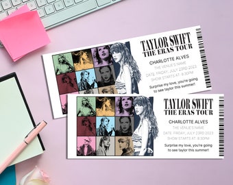 Personalisierbare SWIFT ERAS Tour-Karte, Taylor Swift Konzertkarte, Canva Vorlage, Last-Minute-Überraschungsgeschenkidee für Swiftie