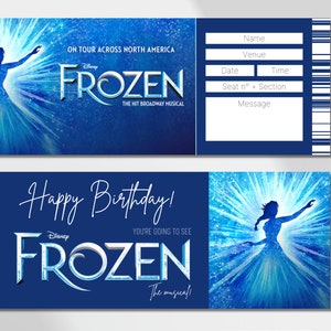 Printable FROZEN Broadway Surprise Ticket, Faux Event Admission, Canva Template, Instant Download Last Minute, Musical Theatre Gift Editable