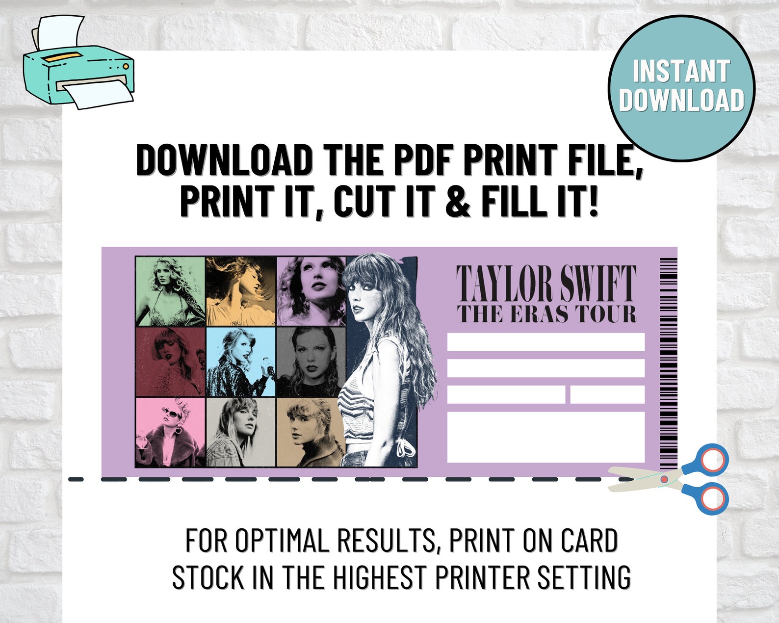 Printable SWIFT ERAS Tour Ticket, Taylor Swift Concert Ticket, INSTANT ...