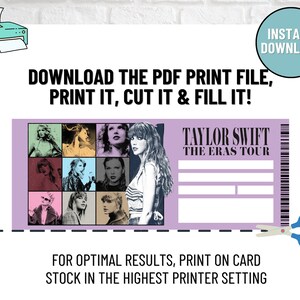 Printable SWIFT ERAS Tour Ticket, Taylor Swift Concert Ticket, INSTANT ...