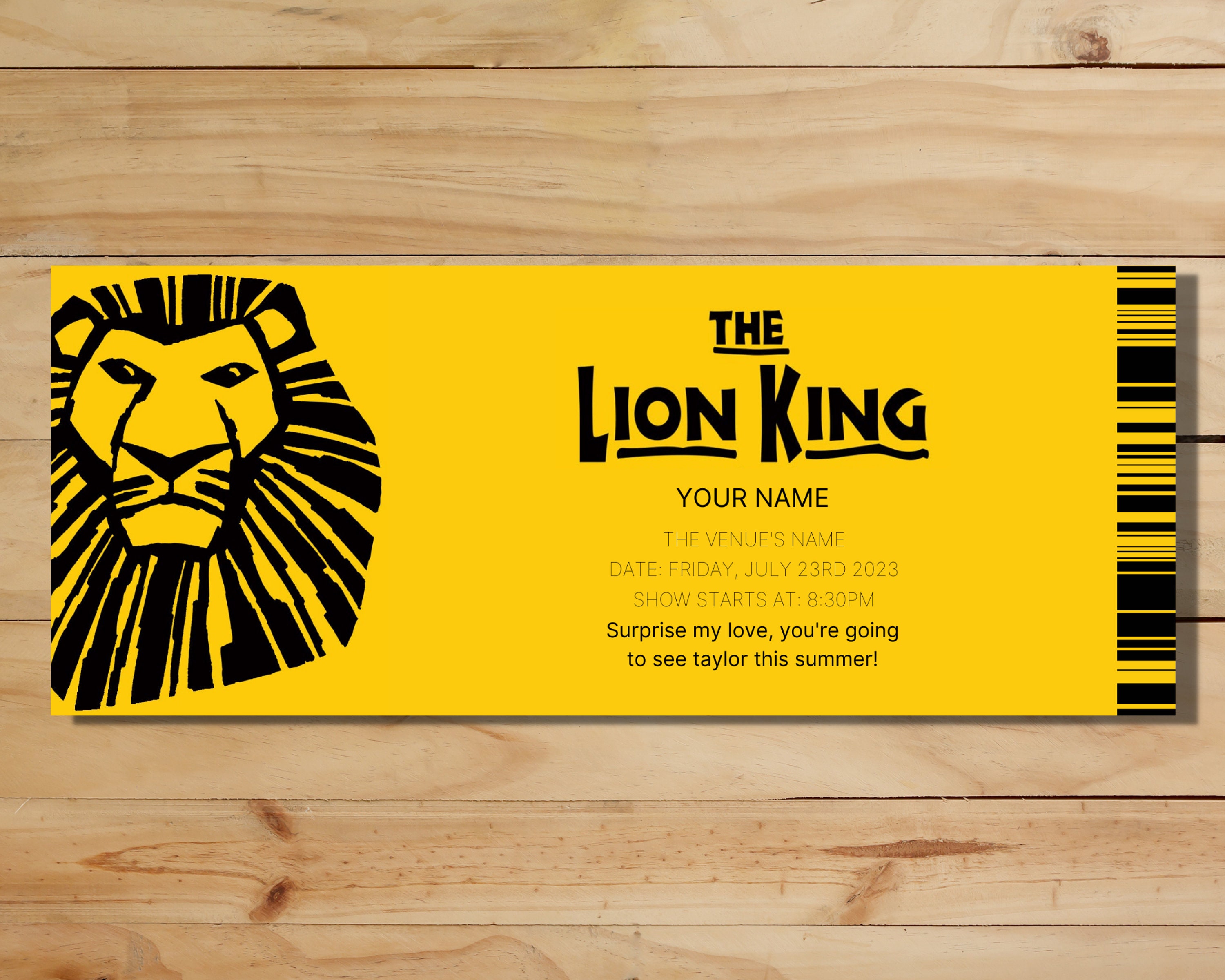 The LION KING Ticket, Editable Musical Ticket, Custom Faux Event Admission, Instant Download