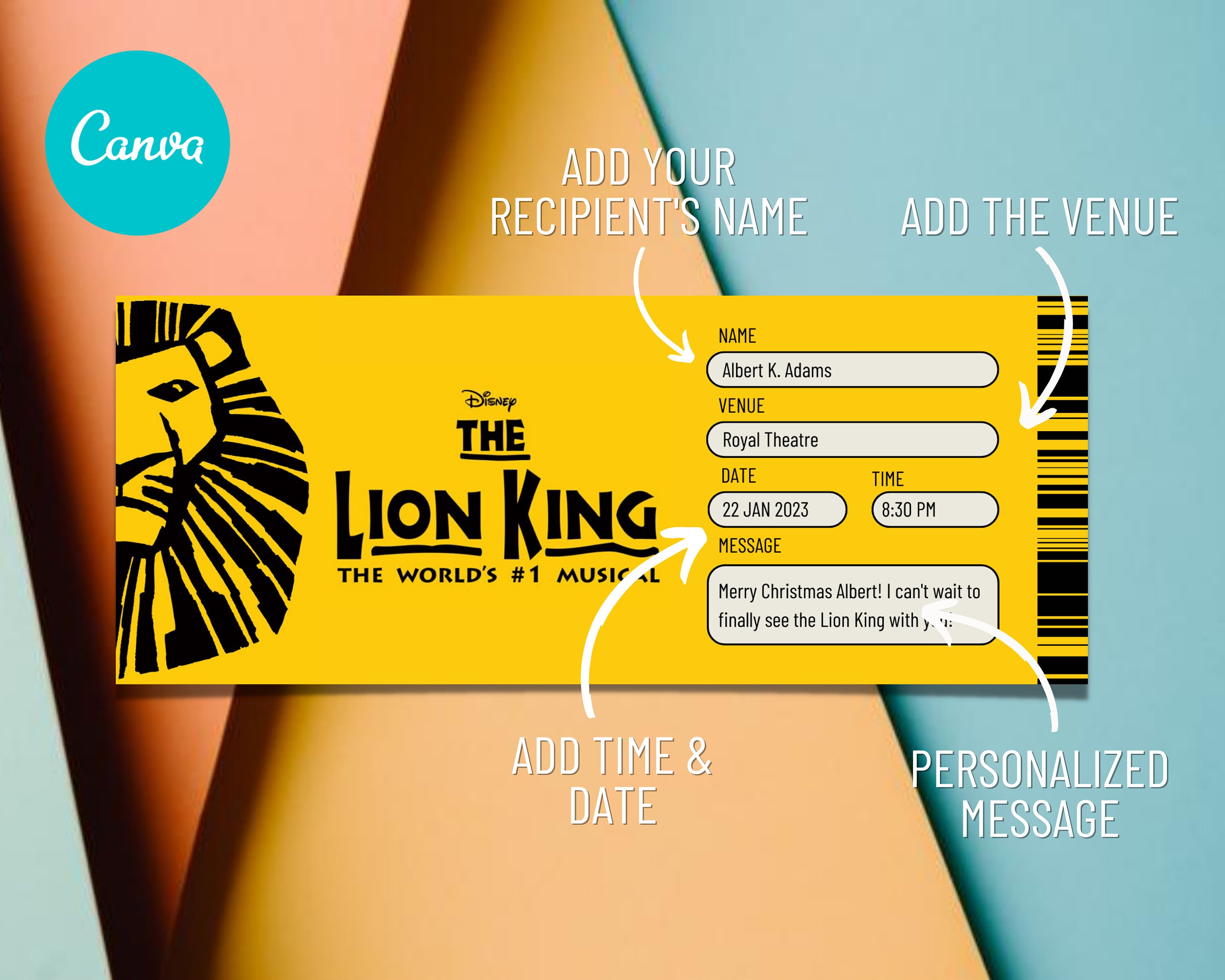 The LION KING Ticket for a Surprise, Editable Musical Ticket, Custom Event Ticket, Last Minute