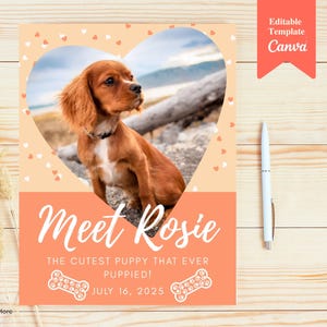 New Puppy Announcement: Editable Social Media Canva Template (5x7, Digital Download, 4 Designs)