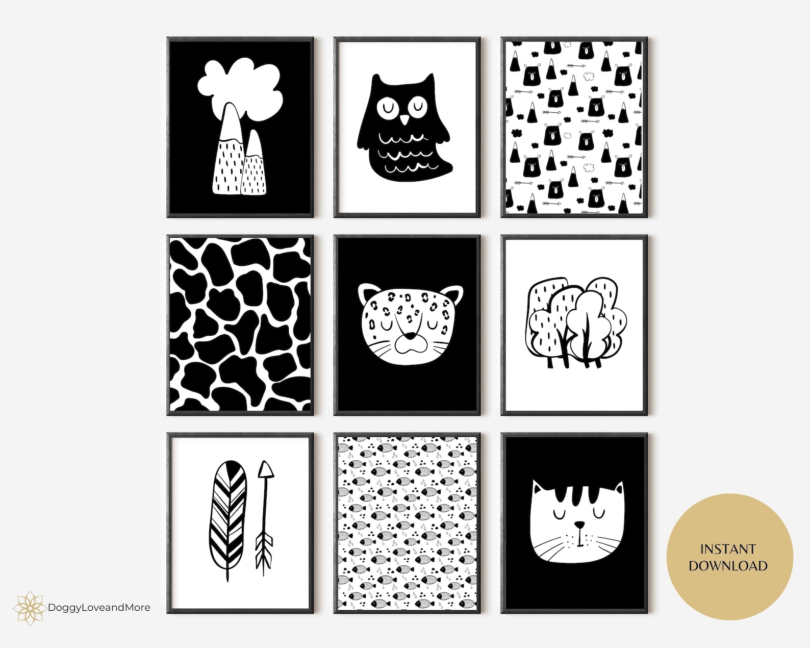 High Contrast Black and White Printable Art Set of 9 Baby - Etsy