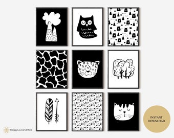 Black and White Animal Print Set, Baby Sensory Decor (Digital Download)