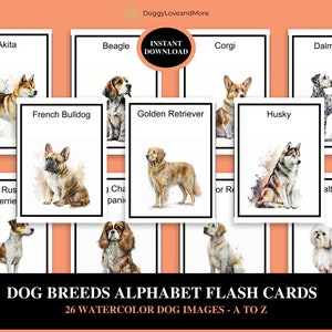 Hondenrassen Flash Cards Letters A tot Z Knipbare Flashcard Montessori 3 deelkaarten Homeschool Voorschoolse educatie AFDRUKBARE DIGITALE DOWNLOAD