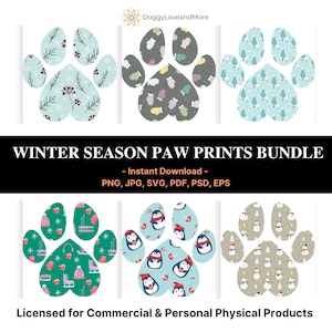 Clipart Winter Paw Prints: SVG PNG JPG-bundel (digitale download)