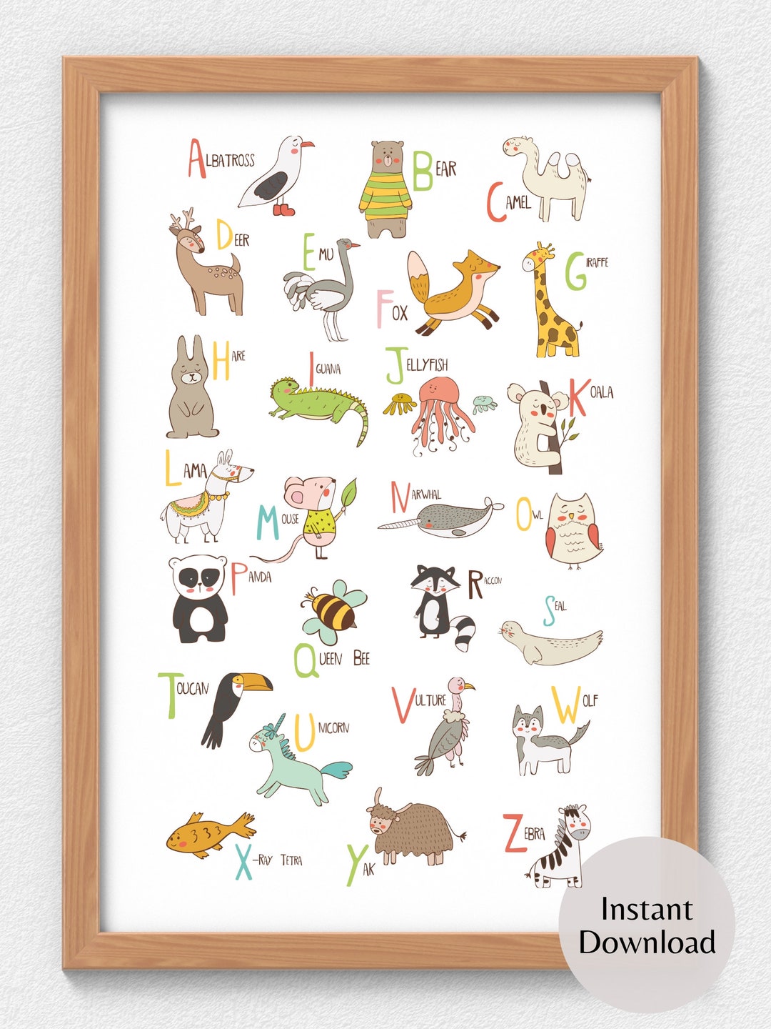 Animal Alphabet Art Print Educational Nursery Decor digital Download Animal Alphabet Art Print Educational Nursery Decor digital Download