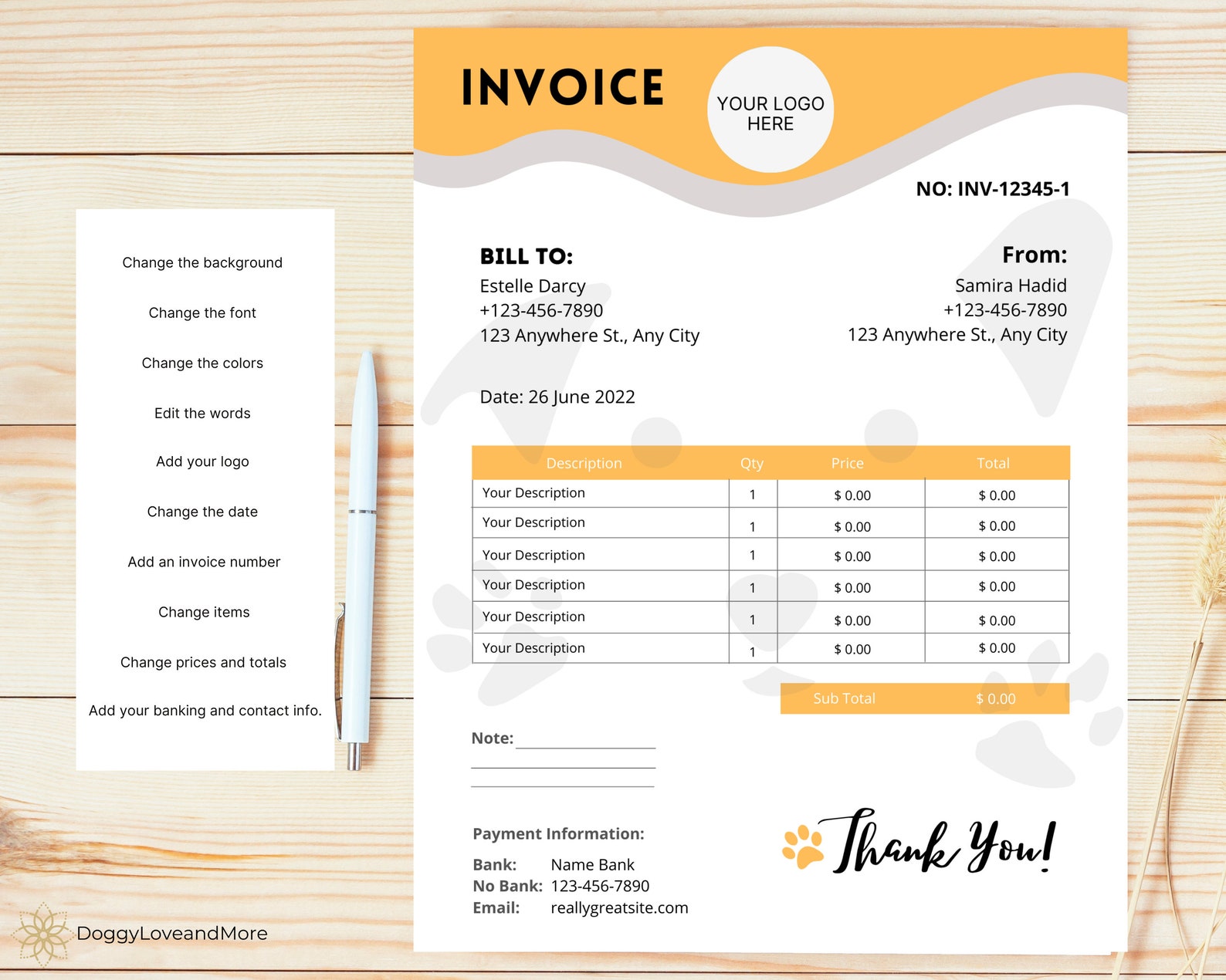 Pet Business Invoice Template: Editable Canva Design (digital Download ...