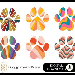 Retro Paw Prints SVG PNG JPG digitale bundel hond moeder Svg hond moeder Png huisdier Svg Swirl Dog Paw sublimatie Clipart Puppy Paw Clipart abstracte Svg