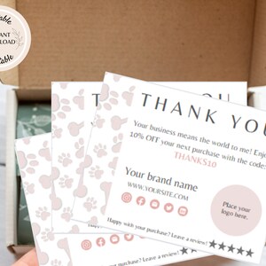 EDITABLE Paws Pet Business Thank You Cards Canva Template Customer ...