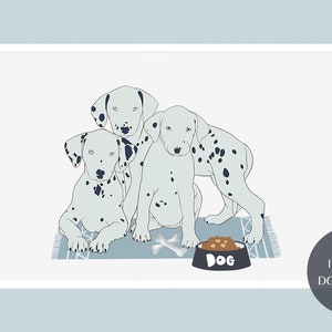 3 Blue Dalmatian Dogs Printable Art, Animal Lover Art, Nursery Room Decor, Baby Boy Room Decor, Dogs Print Digital Download, Cute Wall Decor