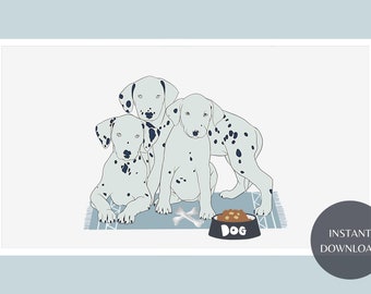 Blaue Dalmatiner Hunde Kinderzimmer Druck, Verspielter Welpe (Digitaler Download)