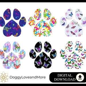 Impressions de pattes papillons SVG PNG JPG numérique Bundle chien maman Svg chien maman Png animal de compagnie Svg chien pattes Sublimation filles empreinte de patte Clipart chiot patte art