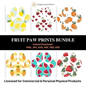 Obst Pfotenabdrücke SVG PNG JPG Bundle, Zitrus Hundepfotenabdrücke Clipart, Cricut Für Schilder, Hundepfotenabdruck Png, Tierdruck Sublimationsbilder