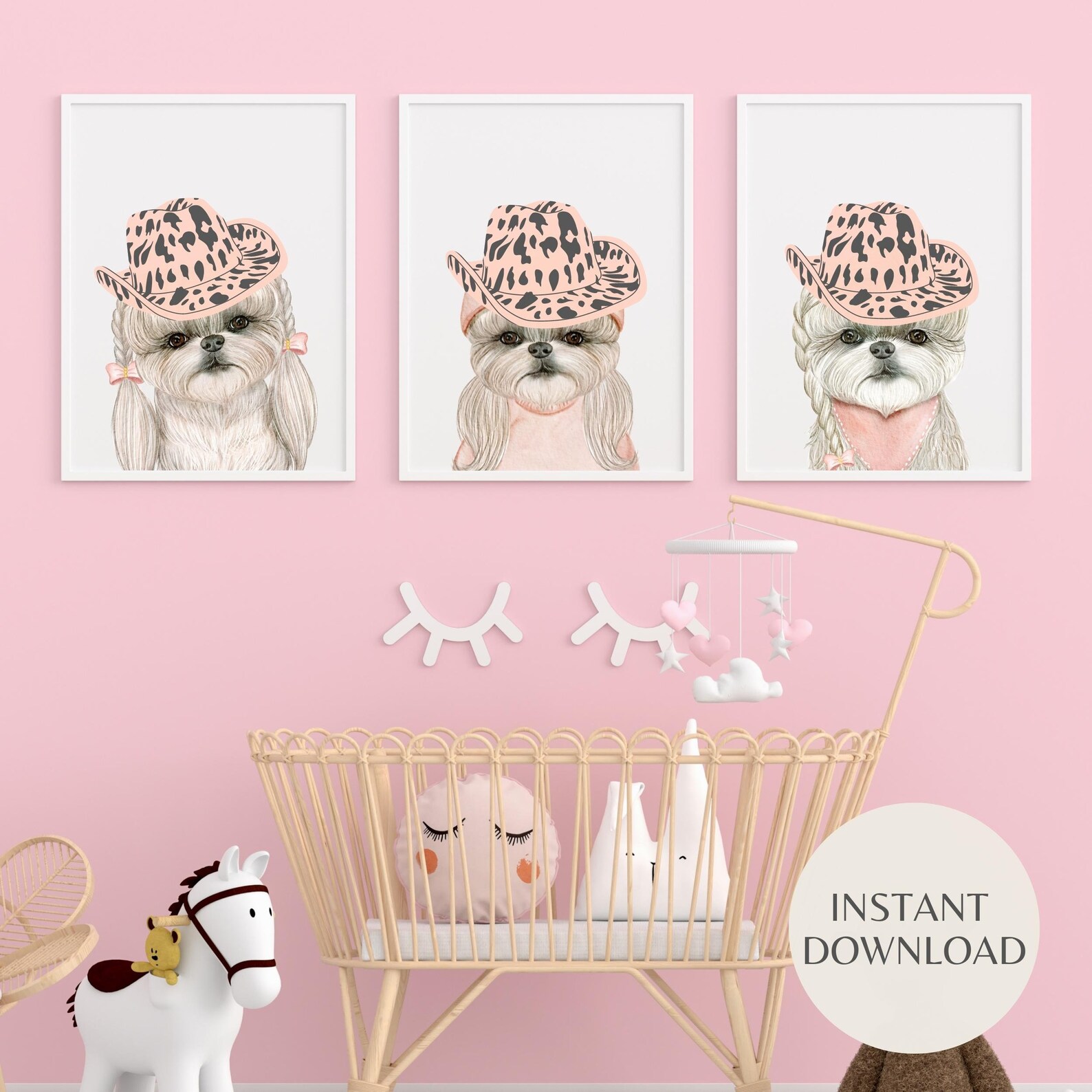 Dogs With Pink Cowboy Hats, PRINTABLE ART, Girls Room Decor, Kids Room ...