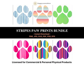 Lot de cliparts rayures : pattes de chien colorées (téléchargement numérique)