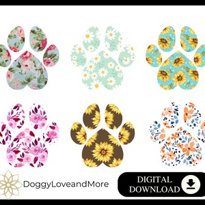 Bloem pootafdrukken SVG PNG JPG digitale bundel hond moeder Svg hond moeder Png huisdier Svg hond poten sublimatie pootafdrukken Clipart puppy poten Clipart Svg