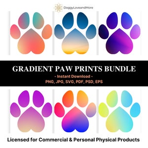 Gradient Paw Prints SVG PNG JPG Bundle, Rainbow Paw Prints Clipart, Cricut Svg for Signs, Dog Paw Print Png, Animal Print Sublimation Images