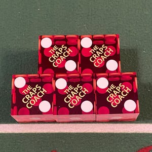 Five- .775 Inch A GRADE Serialized Set of Casino Dice- Polished Red