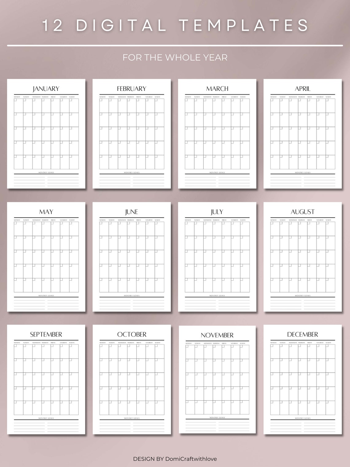 MONTHLY PLANNER, Printable, Minimalist Monthly Organizer, 12 Pages, Pdf ...