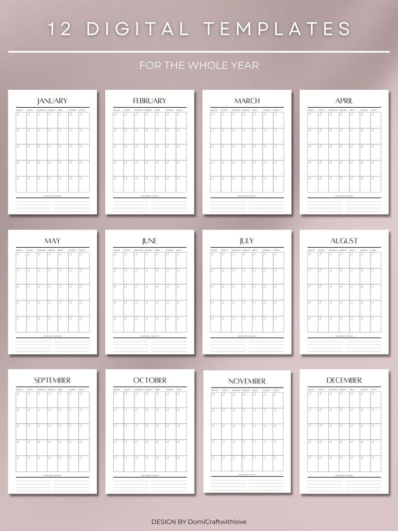 MONTHLY PLANNER, Printable, Minimalist Monthly Organizer, 12 Pages, Pdf ...