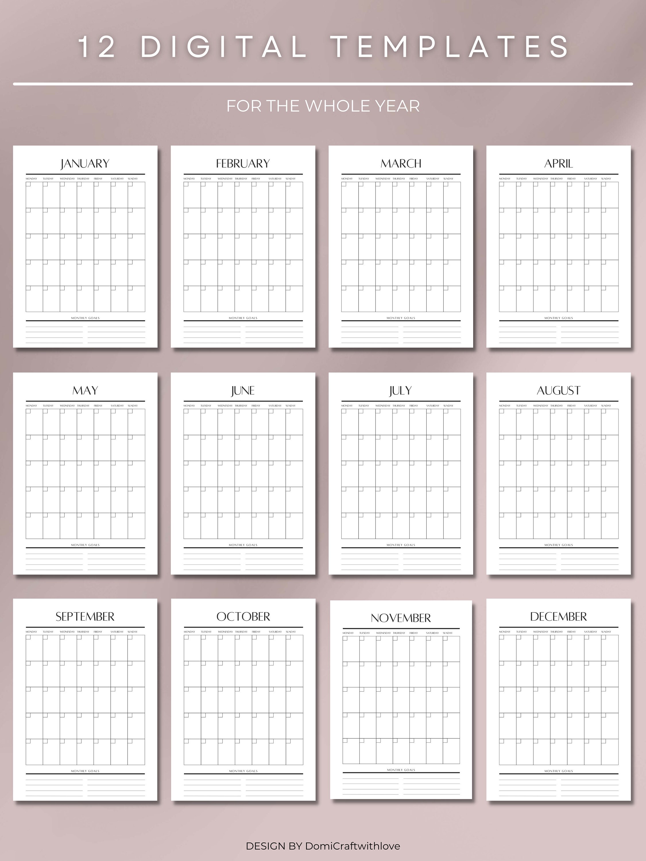 MONTHLY PLANNER, Printable, Minimalist Monthly Organizer, 12 Pages, Pdf, Instant Download, A5 ...